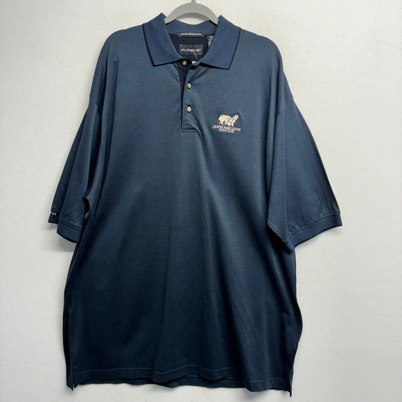 NWT Aureus Jasper Park Lodge Golf Club Bear Embroidered Polo Shirt XXL Navy Blue - Picture 1 of 8